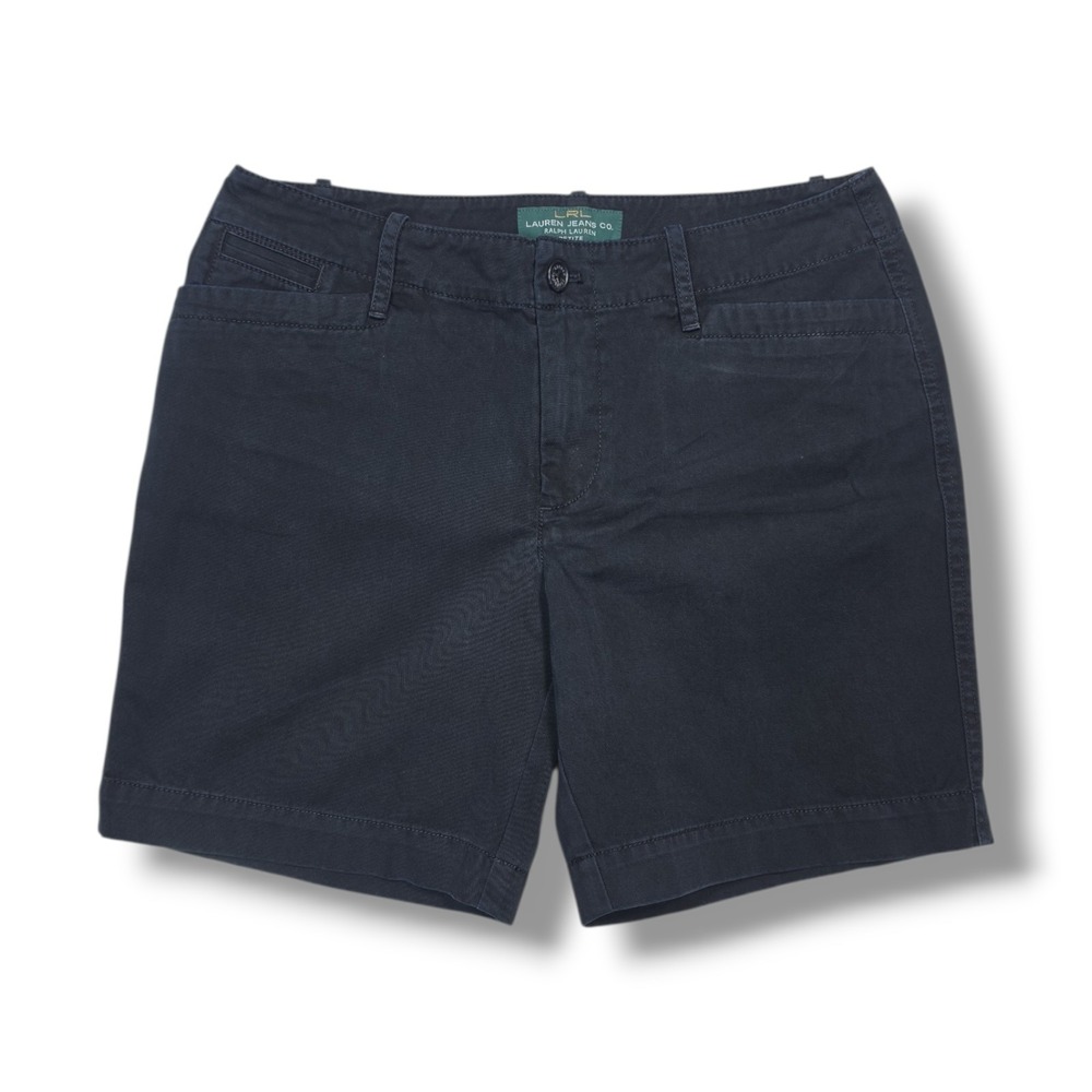 LRL Lauren Ralph Lauren Chino Solid Black Cotton Button Shorts Women's 6P